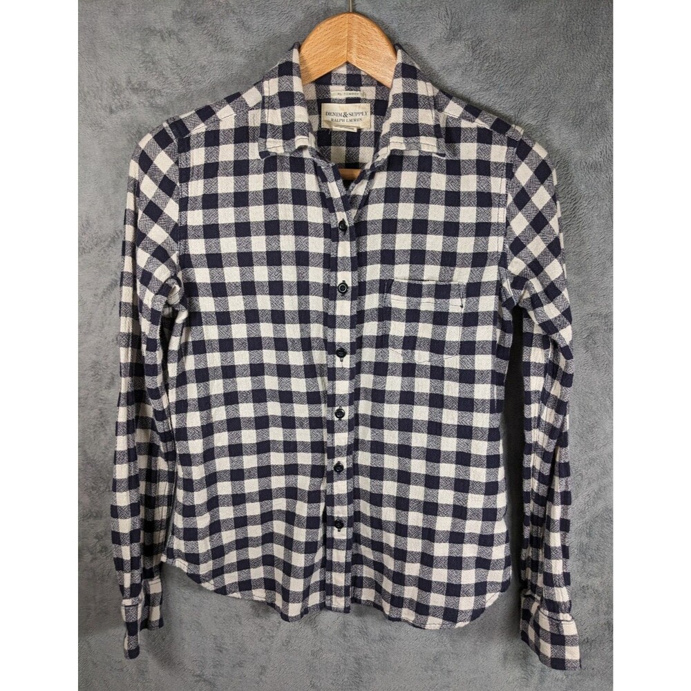 Denim & Supply Ralph Lauren Button Down Shirt Blue Gingham Size XS Lightweight